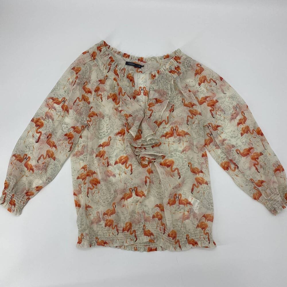 MANGUUN Flamingo Shirt Sheer Chiffon Pullover Layer Womens Size S Top